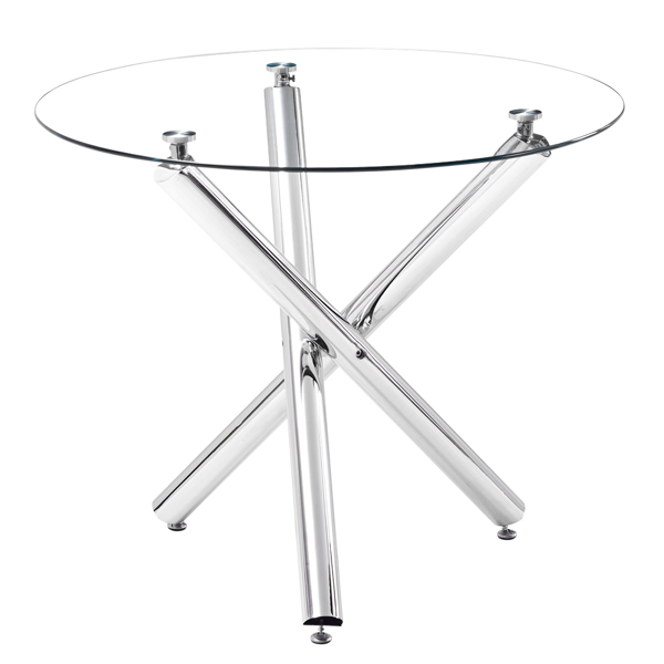 90*90*75cm Round Glass Dining Table Transparent Glass Table Leg Cross Design