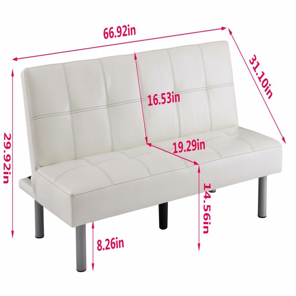 Three-person foldable sofa bed, PU leather, solid wood frame and metal foot support，Can be laid flat as a bed.