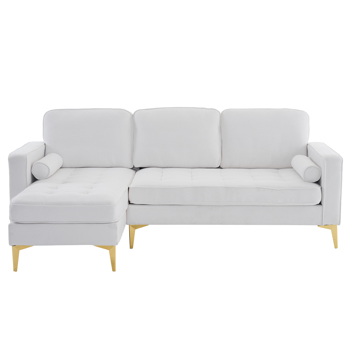 218*141*87cm Burlap Diamond Electroplated Gold Trident Legs Three Seats With Footstool Indoor Modular Sofa Beige