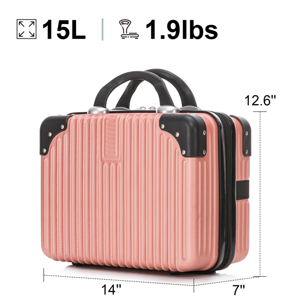 14 inch Hard Shell Cosmetic ABS Waterproof Travel Case Toiletry Bag Makeup Luggage 