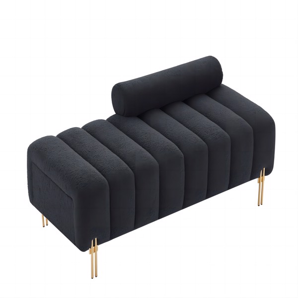 New design pull out storage compartment footstool sofa, teddy velvet material, solid wood frame, metal feet, can be used in living room, study room and many other occasions.-grey