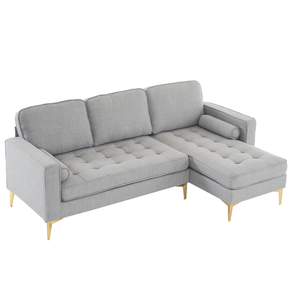 FCH 218*141*87cm Burlap Diamond Electroplated Gold Trident Legs Three Seats With Footstool Indoor Modular Sofa Light Gray