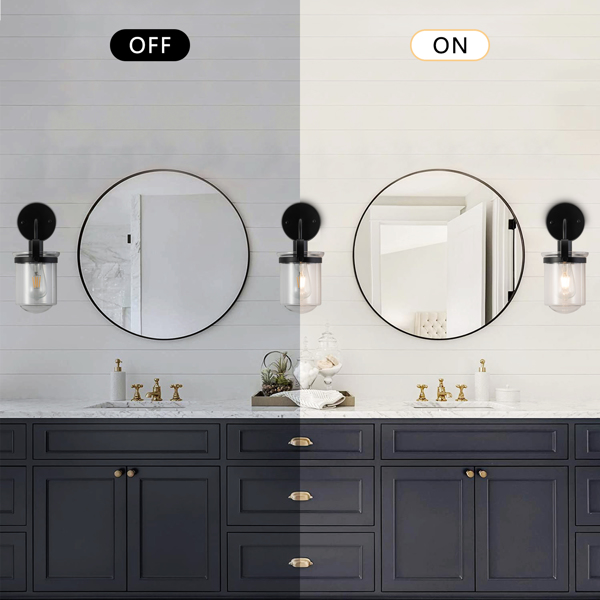 1-Light Wall Lamp with Clear Glass Shade，Modern Wall Sconce， Industrial Indoor Wall Light Fixture for Bathroom Living Room Bedroom Over Kitchen Sink，E26 Socket, Bulbs Not Included
