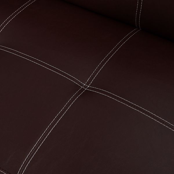 Three-person foldable sofa bed, PU leather, solid wood frame and metal foot support，Can be laid flat as a bed.