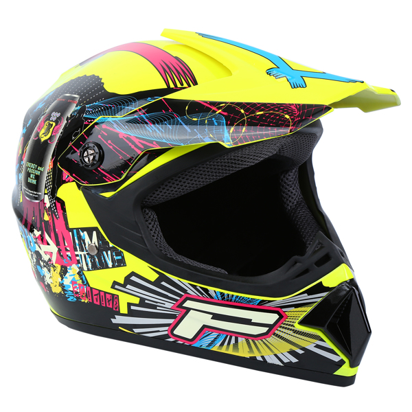 DOT Adult Offroad Helmet Motocross Helmet Dirt Bike ATV Motorcycle Helmet Gloves Goggle (Yellow, L)
