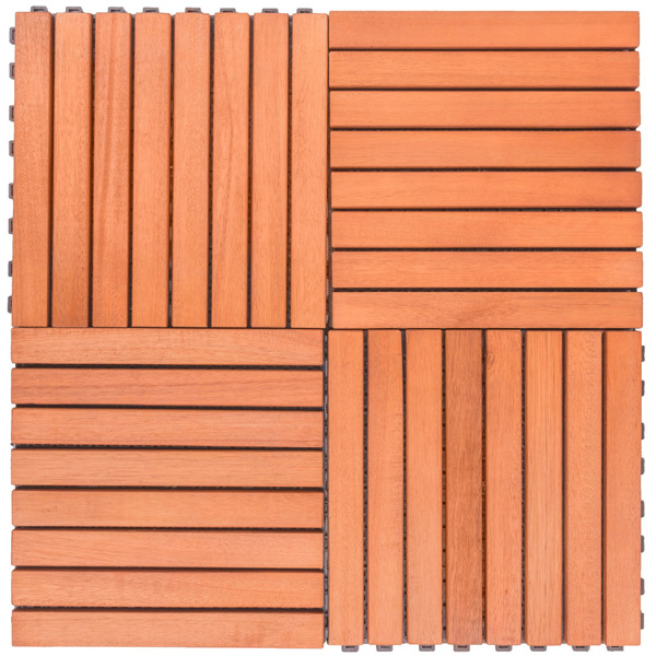 8-Slat Reddish Brown Wood Interlocking Deck Tile (Set of 10 Tiles)- AS