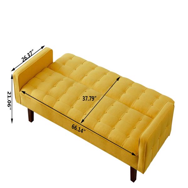 Yellow, Linen Futon Sofa Bed 73.62 Inch Fabric Upholstered Convertible Sofa Bed, Minimalist Style for Living Room, Bedroom.