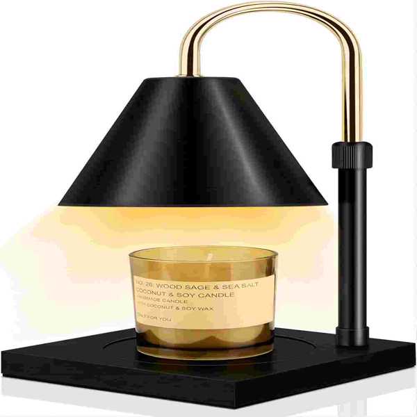Candle Warmer, Candle Warmer Lamp with Timer Dimmable and Adjustable Height Candle Lamp Warmer Compatible with Jar Candles for Home Decor Electric Wax Melter Warmer, Wooden Base (Black)