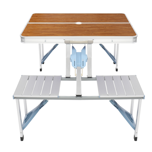 136*85.5*67cm 50kg Aluminum Alloy Table And Chair One Piece Camping One Piece Table And Chair Wood Grain Color