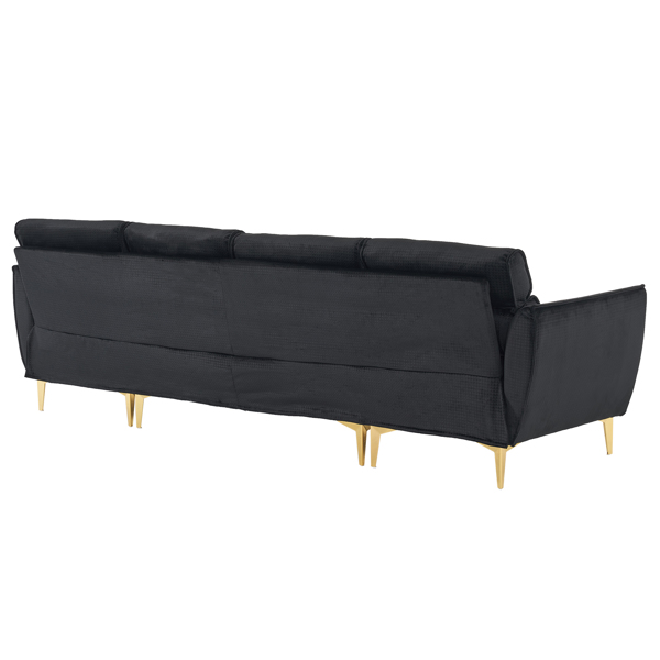 218*141*87cm Burlap Diamond Electroplated Gold Trident Legs Three Seats With Footstool Indoor Modular Sofa Black