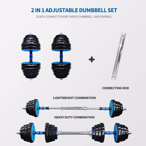 Adjustable Weights Dumbbells Set of 2, 88Lbs 2 in 1 Exercise & Fitness Dumbbells Barbell Set for Men Women