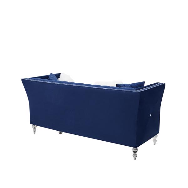 Navy Blue, Velvet, Three-Seater Sofa, Acrylic Feet, Cushion Combination Lounge Sofa, Deep Tufted Button Luxury Sofa for Living Room
