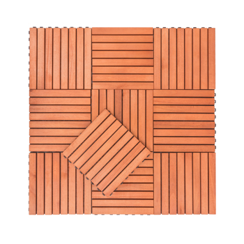 8-Slat Reddish Brown Wood Interlocking Deck Tile (Set of 10 Tiles)- AS (Swiship-Ship)（Prohibited by WalMart）