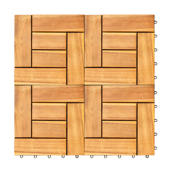   6 puzzle slats per tile rown Acacia Interlocking Wooden Deck tile (Set of 10 Tiles) 