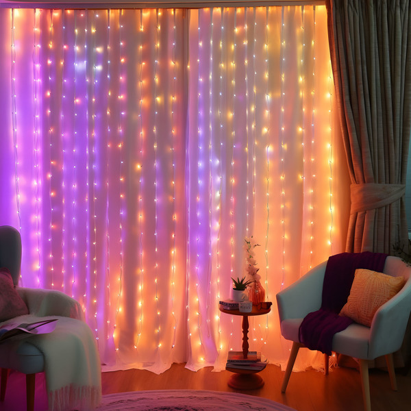 Halloween Lights,  Dynamic DIY Christmas Lights,  400 LED Curtain String Light measures 6 5/6 ft x 6 1/2 ft, Color Changing Curtain String Lights for Bedroom Wall Backdrop