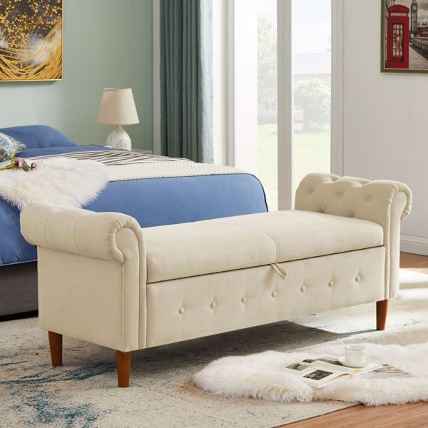 Multifunctional Storage Rectangular Sofa Stool-Beige