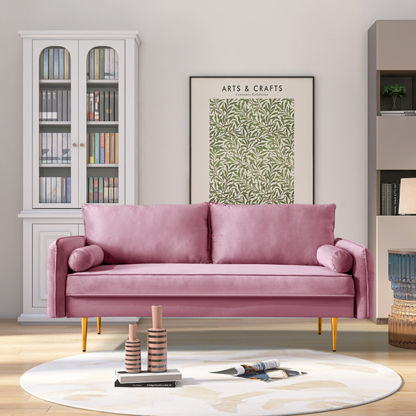 Velvet Fabric sofa with pocket-71‘’pink