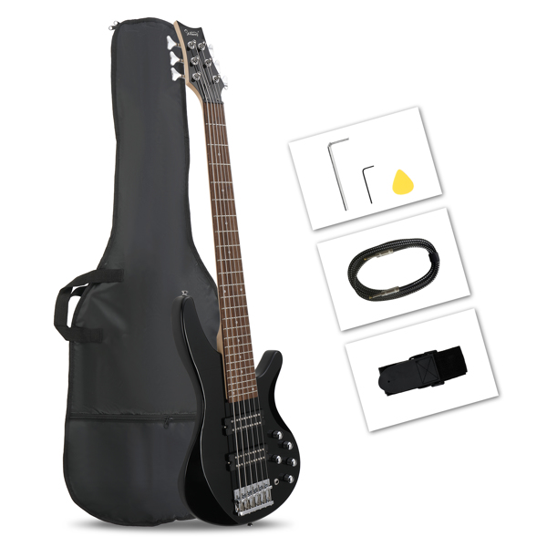 【Do Not Sell on Amazon】Glarry 44 Inch GIB 6 String H-H Pickup Laurel Wood Fingerboard Electric Bass Guitar with Bag and other Accessories Black