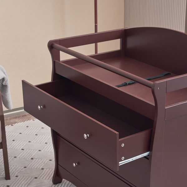 90*58*99cm Three Drawers With Seat Belt Baby Wooden Bed Nursing Table Brown