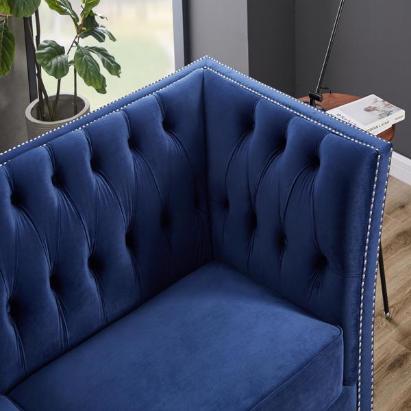 Navy Blue, Velvet, Three-Seater Sofa, Acrylic Feet, Cushion Combination Lounge Sofa, Deep Tufted Button Luxury Sofa for Living Room