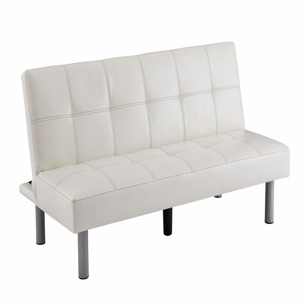 Three-person foldable sofa bed, PU leather, solid wood frame and metal foot support，Can be laid flat as a bed.
