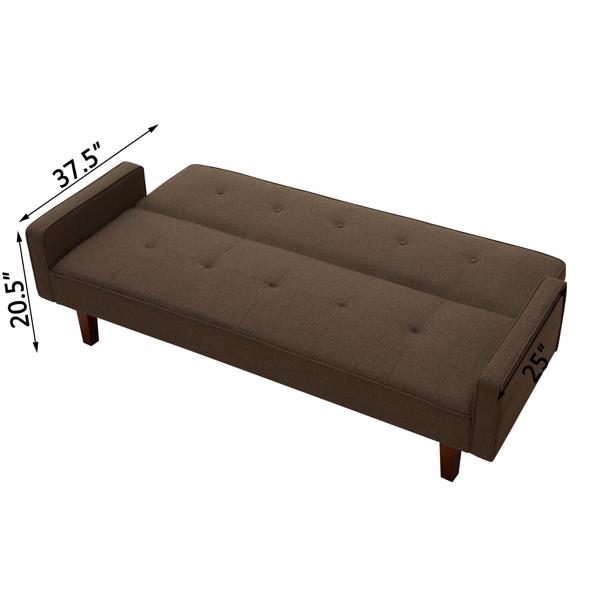 Brown Sofa Bed, Modern Linen Sofa, Convertible Sleeper Sofa with Arms, Solid Wood Feet and Plastic Centre Feet