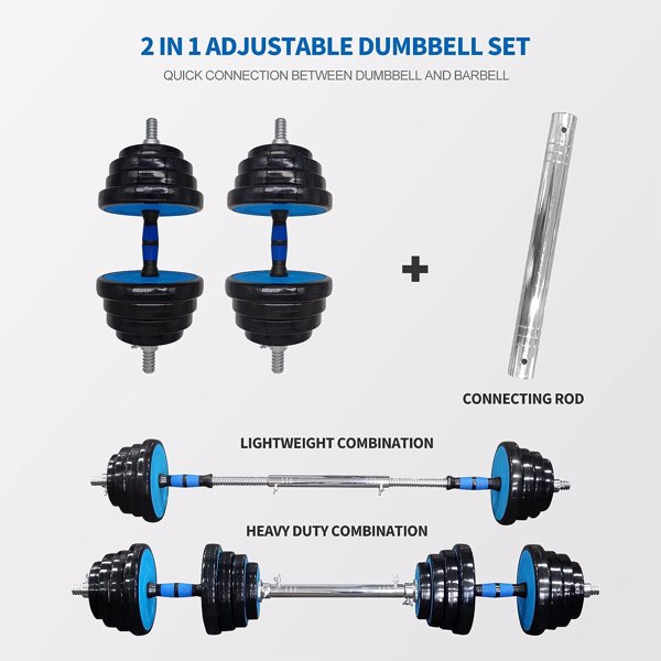 Adjustable Weights Dumbbells Set of 2, 66Lbs 2 in 1 Exercise & Fitness Dumbbells Barbell Set for Men Women