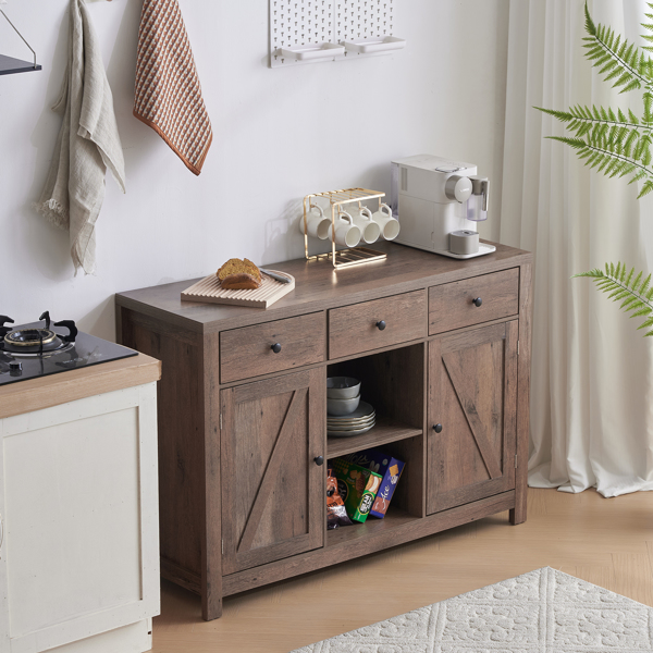120x40x85cm Vintage With Storage Shelves With Drawers And Compartments Particleboard Triamine Veneer Cabinet Gray