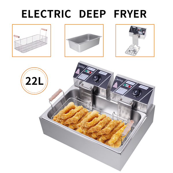 Eh83O 110V Oil Consumption 12.7Qt/12L Oil Pan Total Capacity 23.26Qt/22L Stainless Steel Large Single-Cylinder Electric Fryer 5000W Max