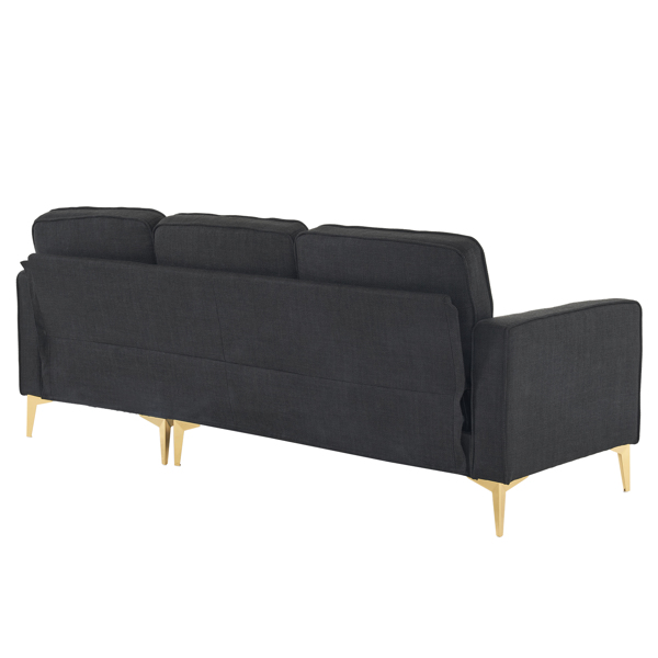 218*141*87cm Burlap Diamond Electroplated Gold Trident Legs Three Seats With Footstool Indoor Modular Sofa Black