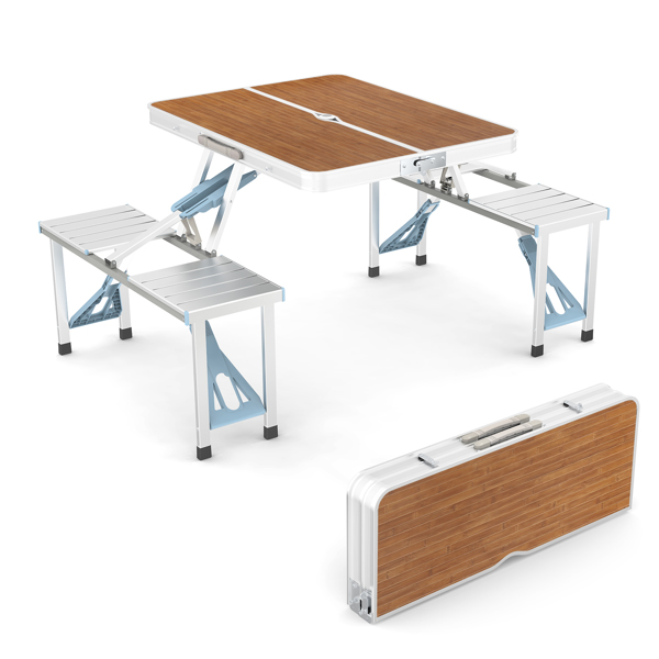  木纹色 铝合金 野营连体桌椅 桌椅连体 136*85.5*67cm 50kg N001