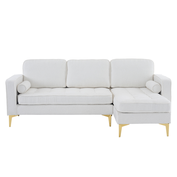 218*141*87cm Boucle Yarn, Diamond-Shaped Gold-Plated Three-Pronged Legs, Three-Seater With Footstool, Indoor Modular Sofa, Beige