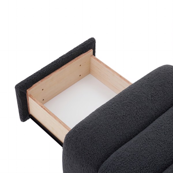 New design pull out storage compartment footstool sofa, teddy velvet material, solid wood frame, metal feet, can be used in living room, study room and many other occasions.-grey