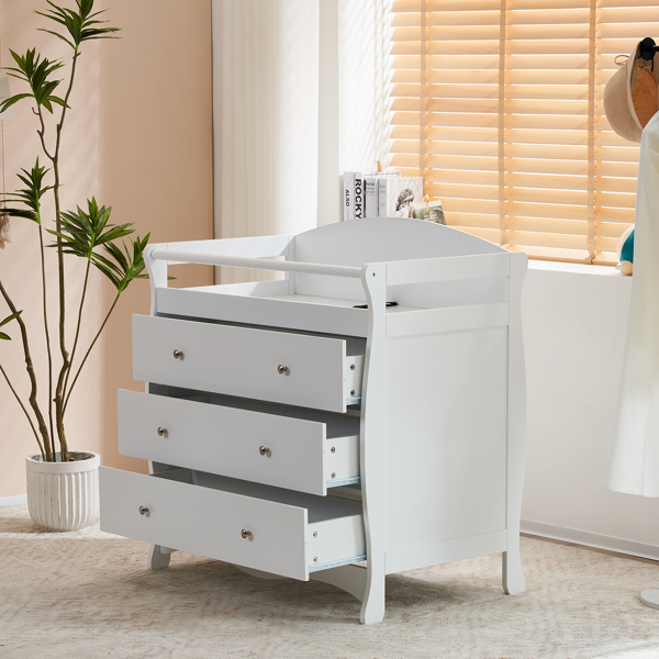 90*58*99cm Three Drawers With Seat Belt Baby Wooden Bed Nursing Table White