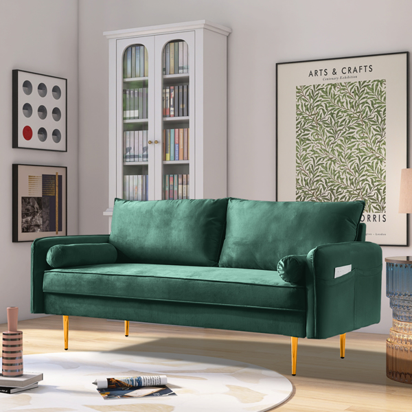 Velvet Fabric sofa with pocket-71‘’green