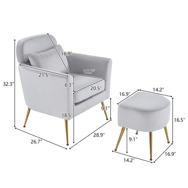 Half Disassembled Single Chair With Gold Feet And Pedals  Flannelette Indoor Leisure Chair Light Gray