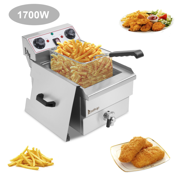 【Replace the old encoding 55201313】EH101V 8.5QT/8L Total Capacity 12.5qt/11.8l Stainless Steel Faucet Single Tank Deep Fryer 1700W Max (8L Large Fryer Blue / Large Handle) 