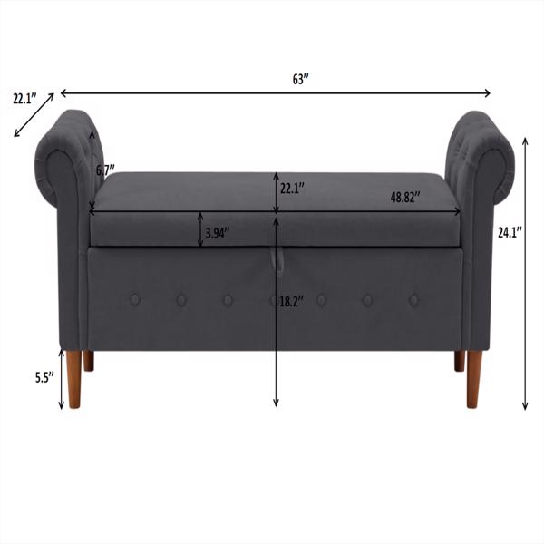 Multifunctional Storage Rectangular Sofa Stool- Gray
