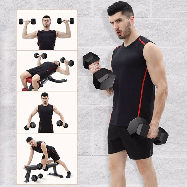 Rubber Coated Hex Dumbbells, Home Gym Training Hex Dumbbell with Metal Handle, 30lbs Free Weights in Pairs or Single