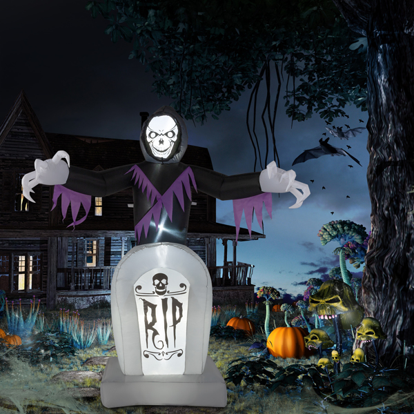 8ft Garden 3pcs LED String Lights Grim Reaper and Grave Inflatable Halloween Decoration