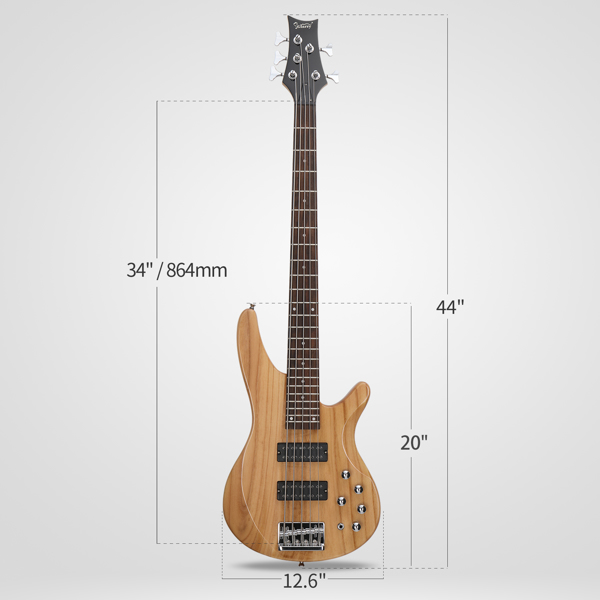 【Do Not Sell on Amazon】Glarry 44 Inch GIB 5 String H-H Pickup Laurel Wood Fingerboard Electric Bass Guitar with Bag and other Accessories Burlywood