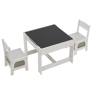 Children\\'s Wooden Table And Chair Set With Two Storage Bags (One Table And Two Chairs) Grey And White
