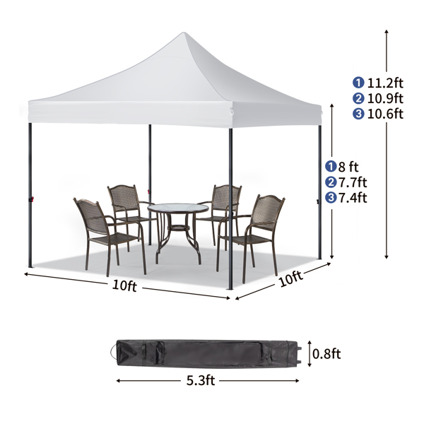 10x10ft Instant Portable Pop Up Canopy Tent  PVC Coated Shelter with Wheeled Carry Case, 4 Sand Bags - White Top