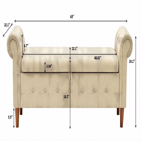 Multifunctional Storage Rectangular Sofa Stool-Beige