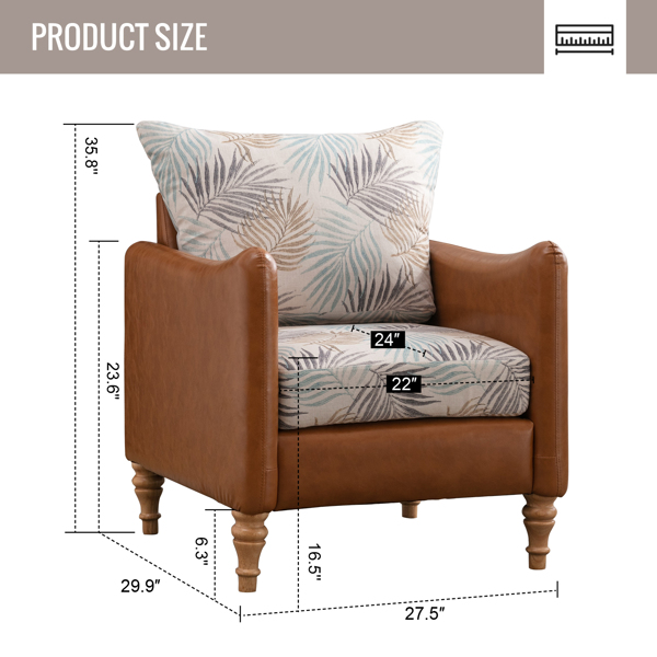 Accent Chair, Lounge Chair, Living Room Chair, Removable for Cleaning Retro Casual Thickened Comfy Cushion Armchair