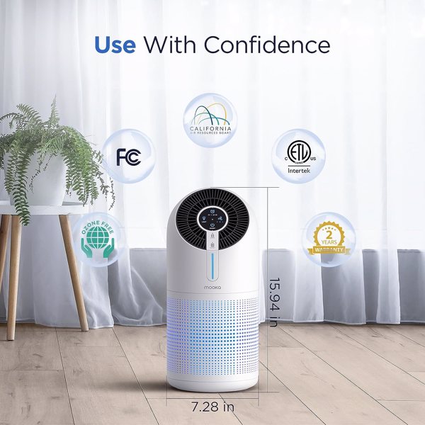 MOOKA Air Purifiers for Home Large Room 1095ft², H13 HEPA Filter Air Cleaner with USB Cable for Pets Smokers Remove Pollen Dust Smoke Dander for Bedroom Office (WALMART, TEMU, TIKTOK 禁售,FBA发货）