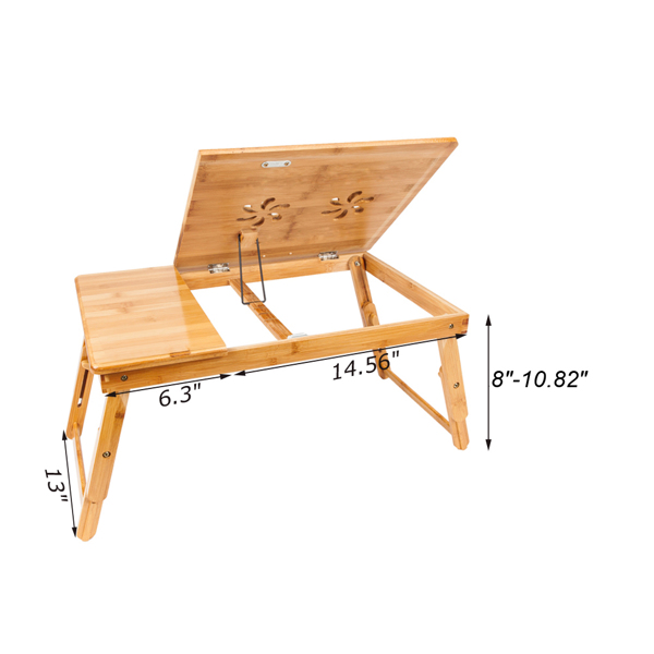 53cm Trendy Double Flowers Engraving Pattern Adjustable Bamboo Computer Desk Wood Color(Replacement code: 13465312)