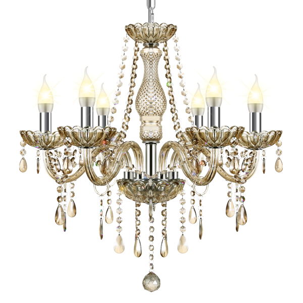 6 Lights K9 Crystal Chandelier Lighting Cognac Crystal Ceiling Lamp Home Decor