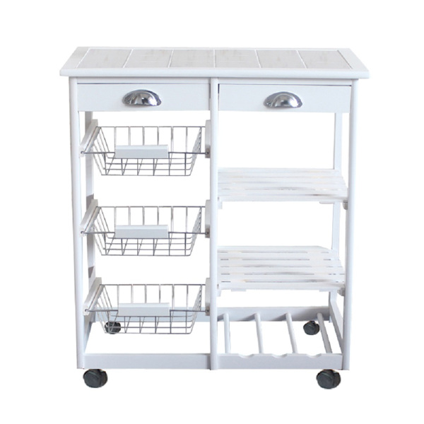 Kitchen & Dining Room Cart 2-Drawer 3-Basket 3-Shelf Storage Rack with Rolling Wheels White(Replacement code: 85659263)