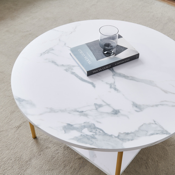Modern Round coffee table with storage, Golden metal frame with marble color top-31.5"